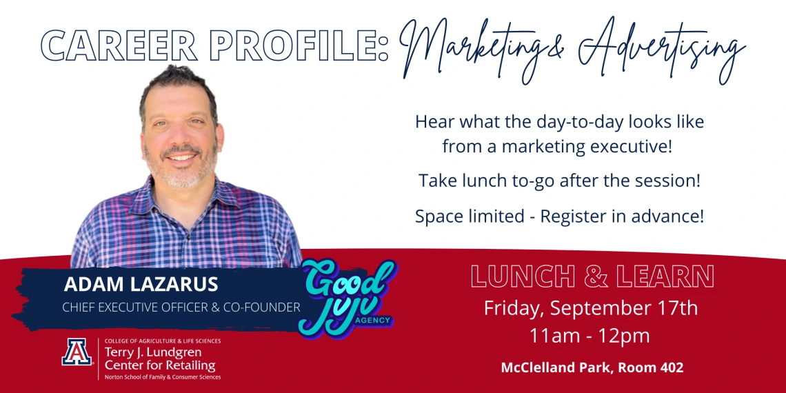 Flyer for Lunch & Learn with Adam Lazarus with Good JuJu Marketing