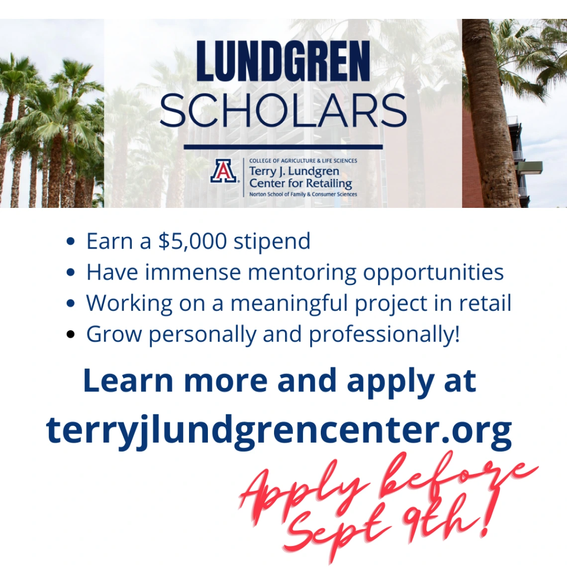 Lundgren Scholars Flyer - Apply by September 9th 2020!