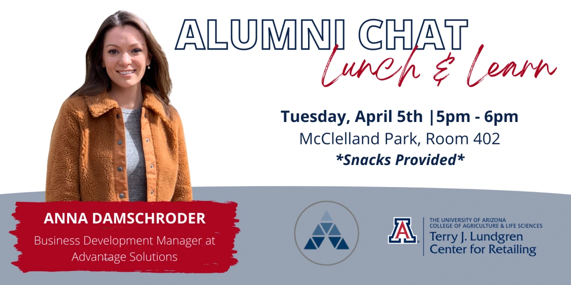 Flyer for Alumni Chat with Anna Damschroder